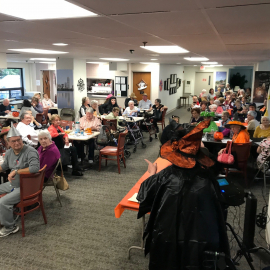 halloween packed dining room